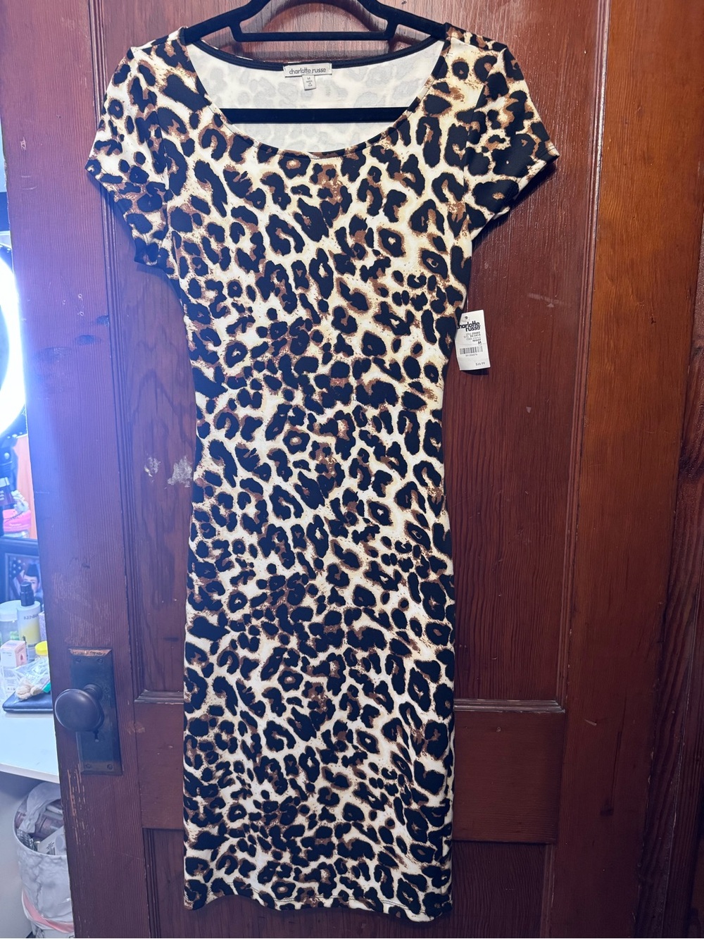 Charlotte Russe Leopard Print Short Sleeve Midi Dress - Brown Black Cream